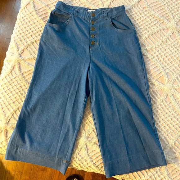 Unique Vintage Denim - Unique Vintage High Waisted Wide Leg Button Down Jeans SZ Med 6-8